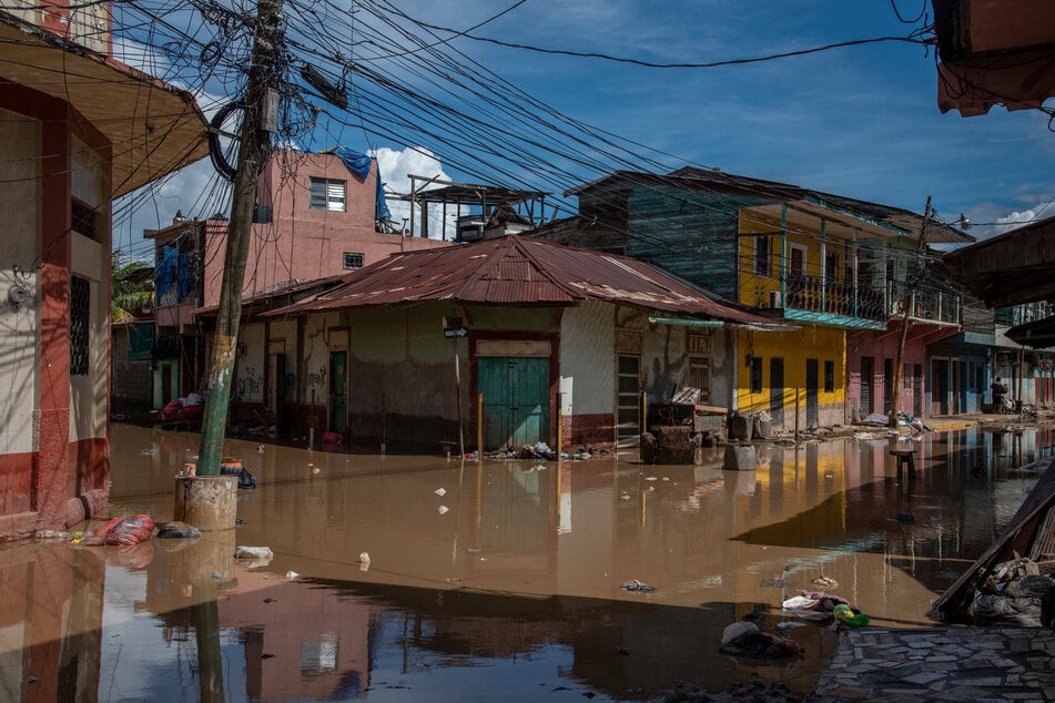 A flooded street in the area of La Lima.