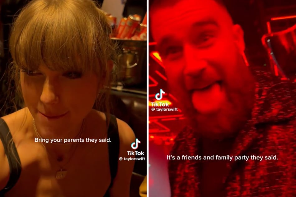 Travis Kelce has made his debut on Taylor Swift's social media in a TikTok video taken during a Super Bowl LVIII after-party.