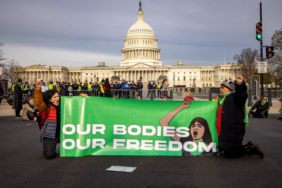 Protesters in Washington DC during the recent hearing over abortion medication Mifepristone.