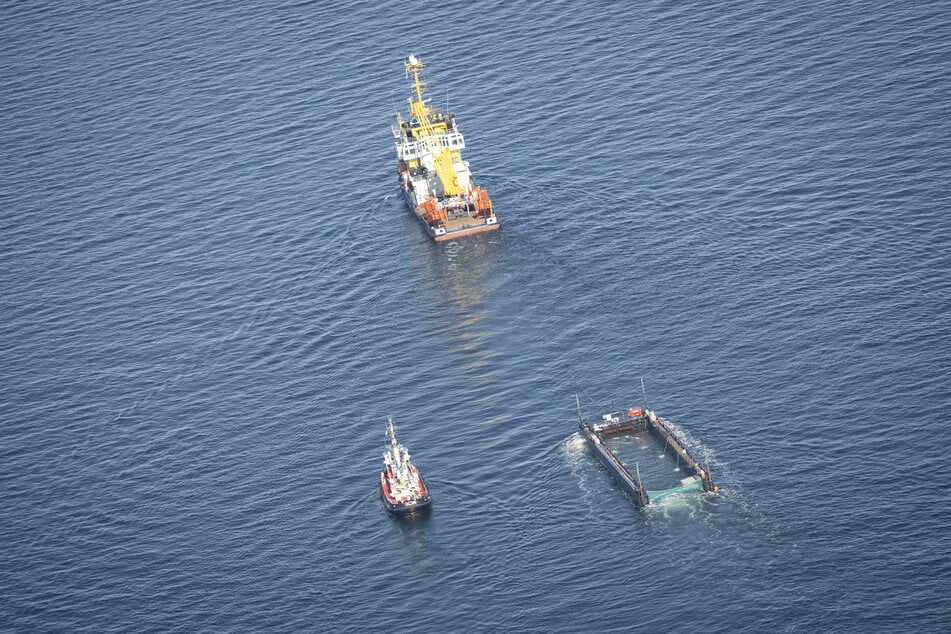 Der Wal wird am Mittwochmorgen weiterhin von zwei Schleppern in einem gefluteten Lastschiff vor der dänischen Küste transportiert.