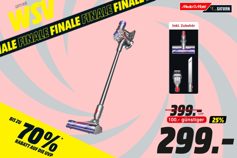 Dyson V8 Advanced für 299 statt 399 Euro.