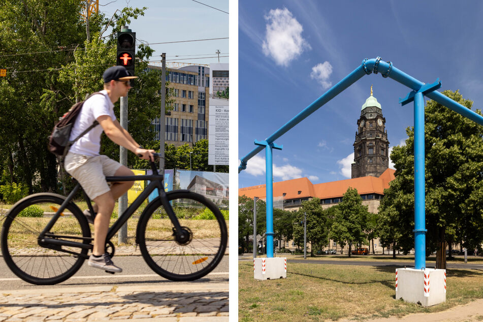 Die Dresdner Stadtverwaltung möchte ihren Mitarbeitern mehr Anreize zum Umsteigen auf das Fahrrad geben. So gibt es um den Georgplatz bereits Radwege.