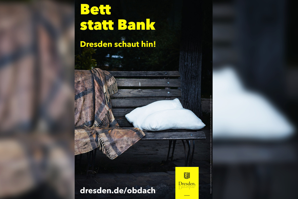 City-Light-Plakat der Kampagne "Bett statt Bank. Dresden schaut hin!"