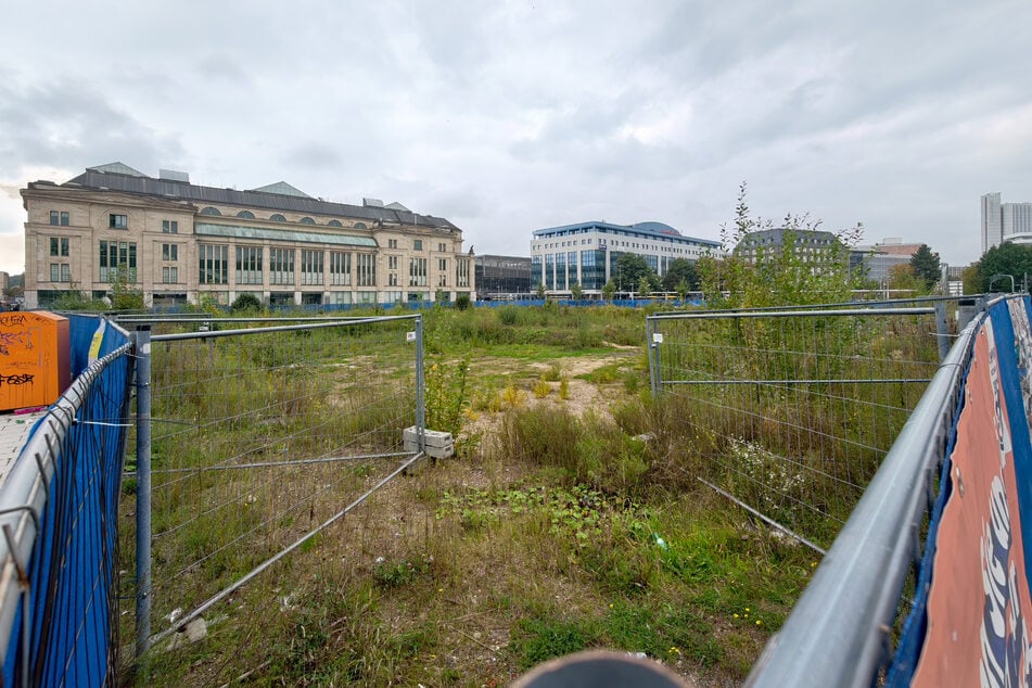 Während der KuHa ist das "Loch der Schande" an der Zschopauer Straße durch blaue Mesh-Planen verdeckt.