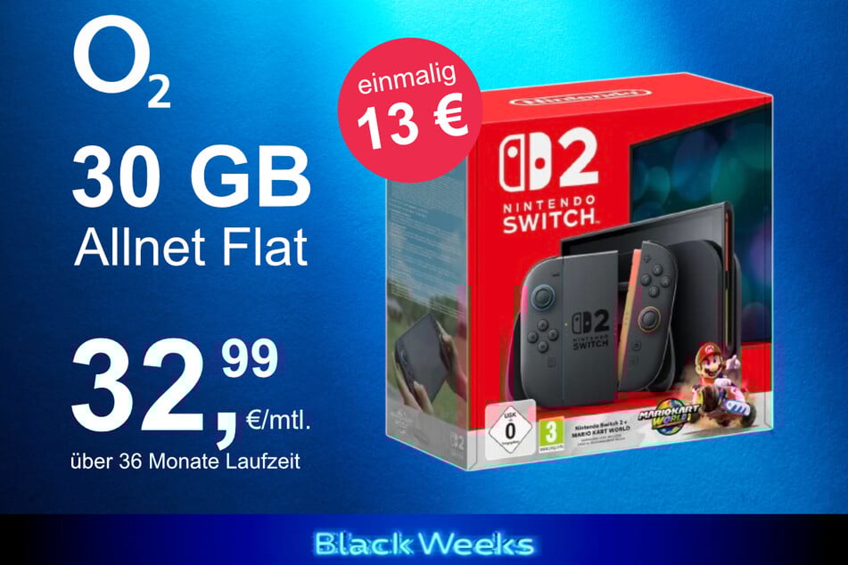 Die Nintendo Switch 2 plus Mario Kart World im o2 Mobile M inkl. 30 GB+ für einmalig nur 13 Euro.