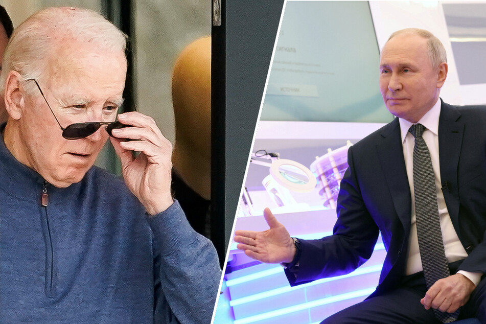 Russian President Vladimir Putin (r.) said he would prefer Joe Biden to win the 2024 presidential election, which is shaping up to be a rematch against Donald Trump.