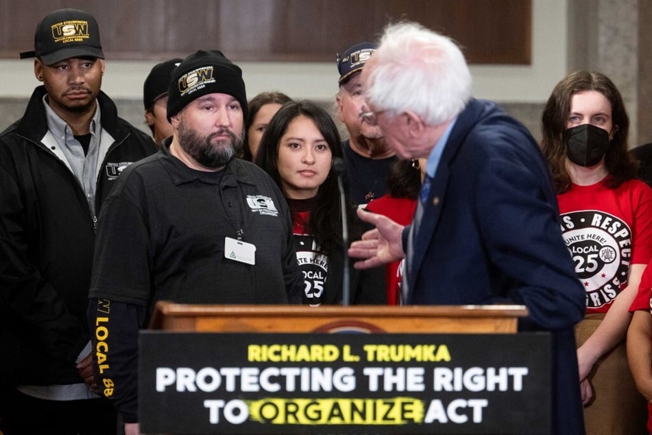 Senator Bernie Sanders is joined by labor organizers at a news conference on the PRO Act on March 5, 2025.