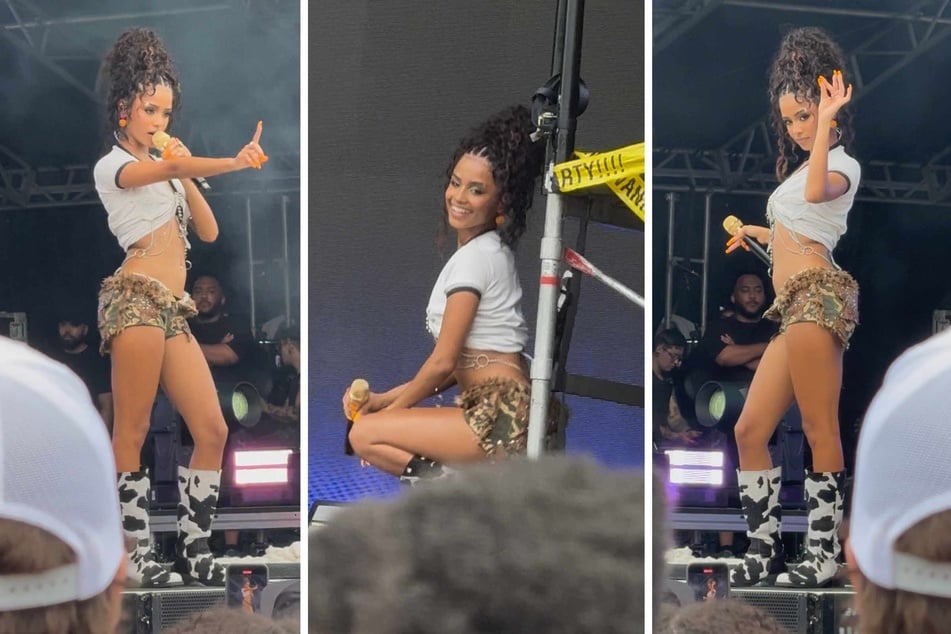 Tyla brought her killer attitude and some slick dance moves along with her angelic singing voice. She was also super stylish with on-trend Daisy Duke jean shorts, and her sky-high curls billowing in the wind and giving serious goddess energy.