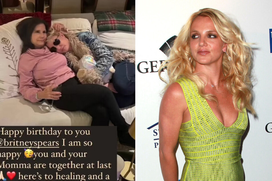 Britney Spears (r) is reportedly taking "baby steps" as she reconciles with her estranged family members.