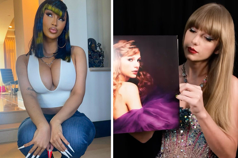 Cardi B (l.) is featured on a collab by FendiDa Rappa that drops on Friday, July 7, 2023, and Taylor Swift's Speak Now (Taylor's Version) is due the same day.