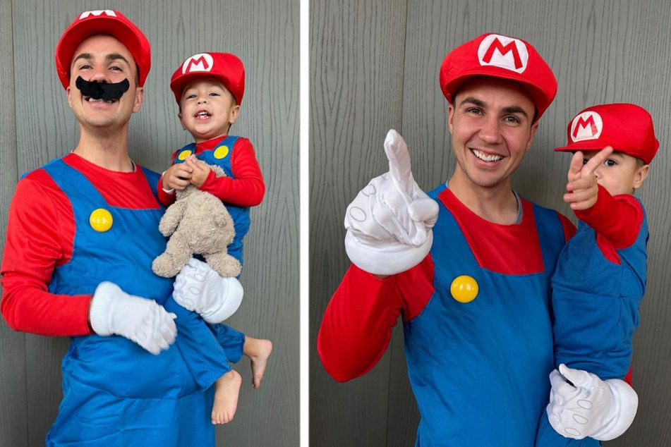 Mario Götze (30) und Sohn Rome (2) verkleideten sich anlässlich Halloween als "Super Marios".
