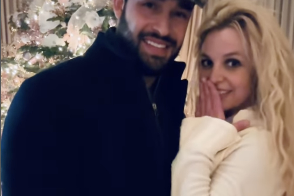 Britney Spears (r) and Sam Asghari tied the knot last year.