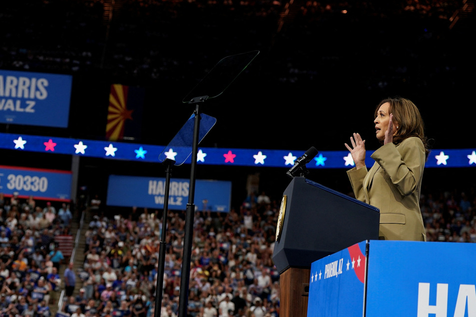 Kamala Harris attacked Donald Trump on the issue of immigration during an Arizona rally as she promised to sign a draconian bill into law.