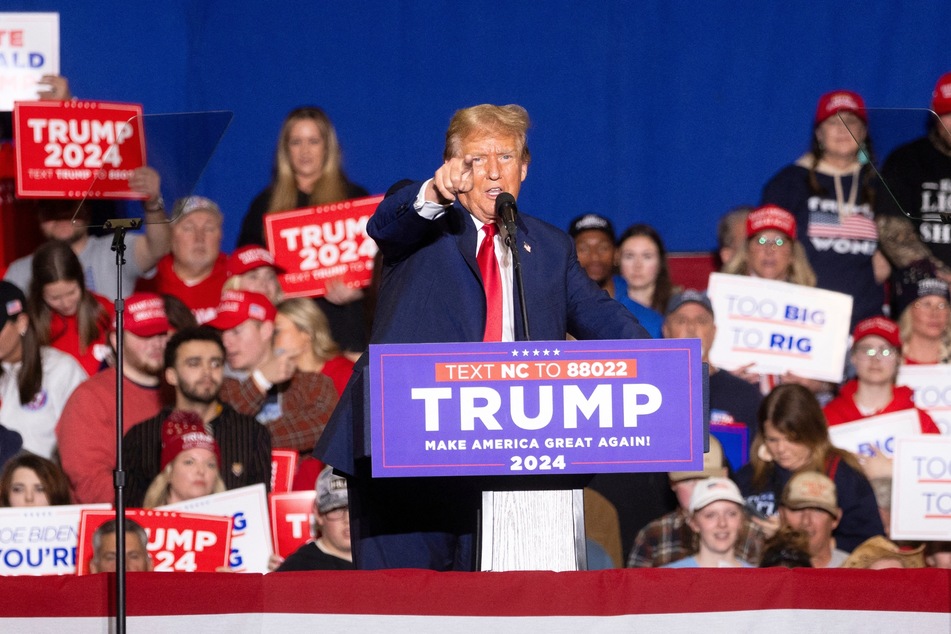 Donald Trump speaking during the "Get Out the Vote" rally in Greensboro, North Carolina on March 2, 2024.