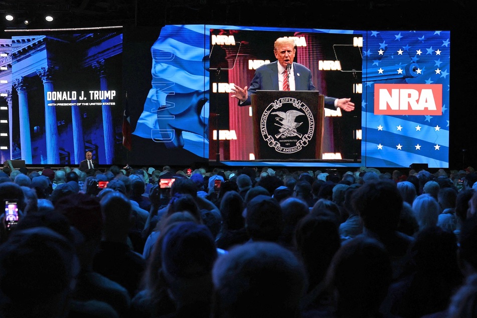 Donald Trump speaking during the National Rifle Association (NRA) Annual Meeting &amp; Exhibits in Dallas, Texas on May 18, 2024.