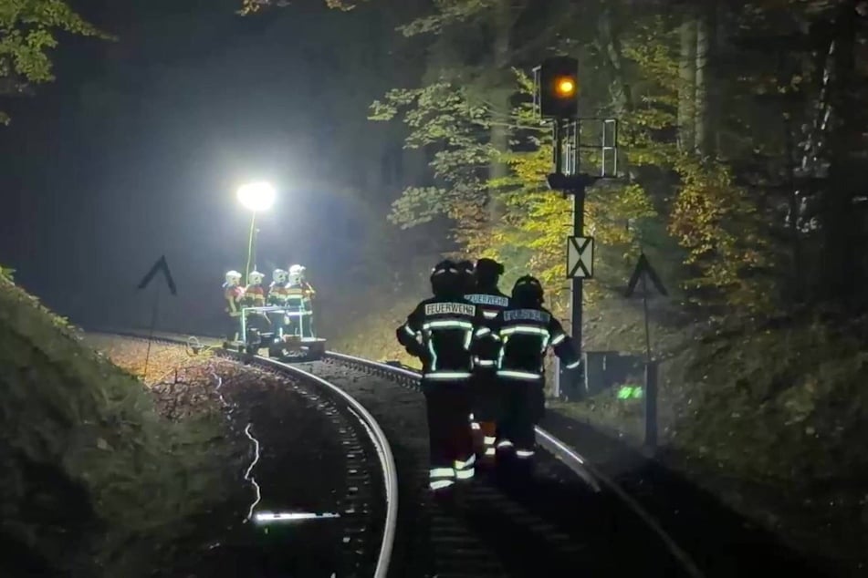 Die Einsatzkräfte rückten mit einer Draisine an, um zum Einsatzort zu gelangen. Die Zugstrecke musste gesperrt werden.