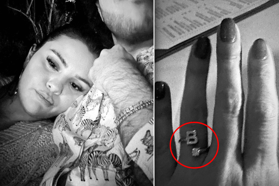 Beweisstück A: Sängerin Selena Gomez (31, l.) kuschelt mit einem neuen Mann an ihrer Seite. Deutet der Ring mit seinem "B" auf Produzent Benny Blanco (35) hin?