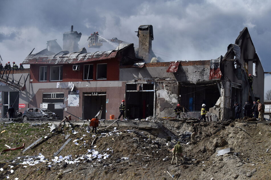 A damaged house in Lviv, western Ukraine, where Russian missiles struck on Monday.