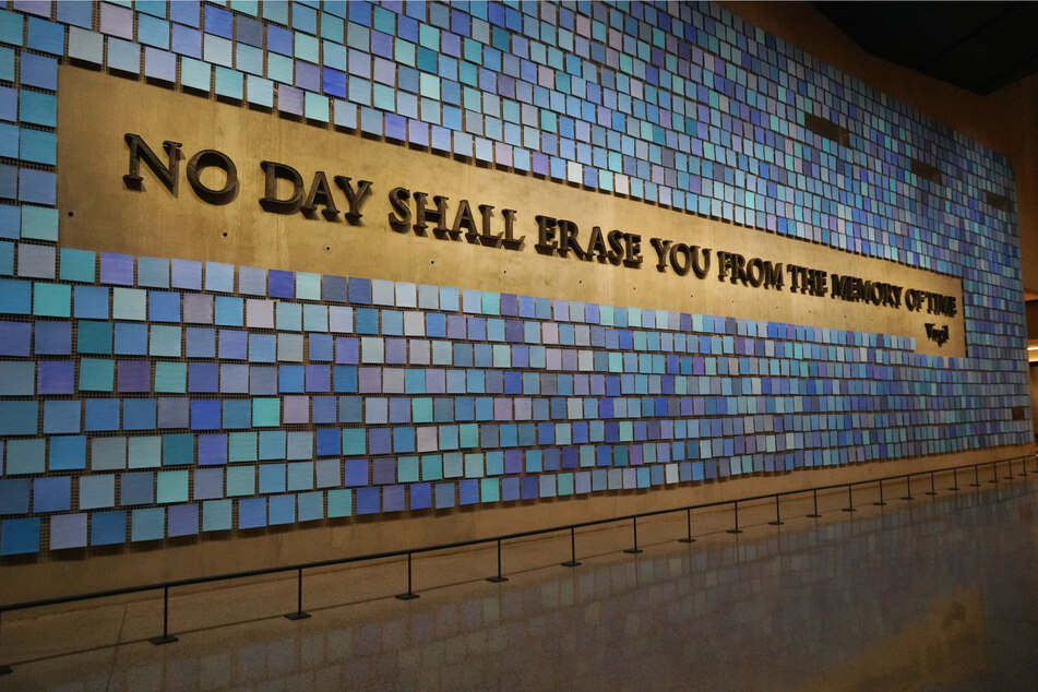 Artist Spencer Finch used over 3,000 shades of blue for this piece to represent each of the lives lost on 9/11.