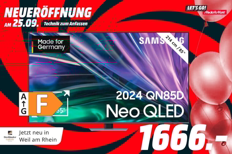 85-Zoll Samsung-Fernseher GQ85QN85D für 1.666 Euro.