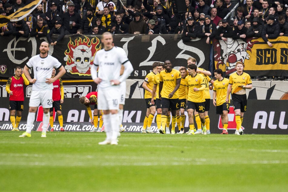 Dresden jubelt, der Gegner – hier Münster – ist frustriert. Das passierte in den neun Spielen der Rückrunde häufiger als noch in der gesamten Vorrunde.