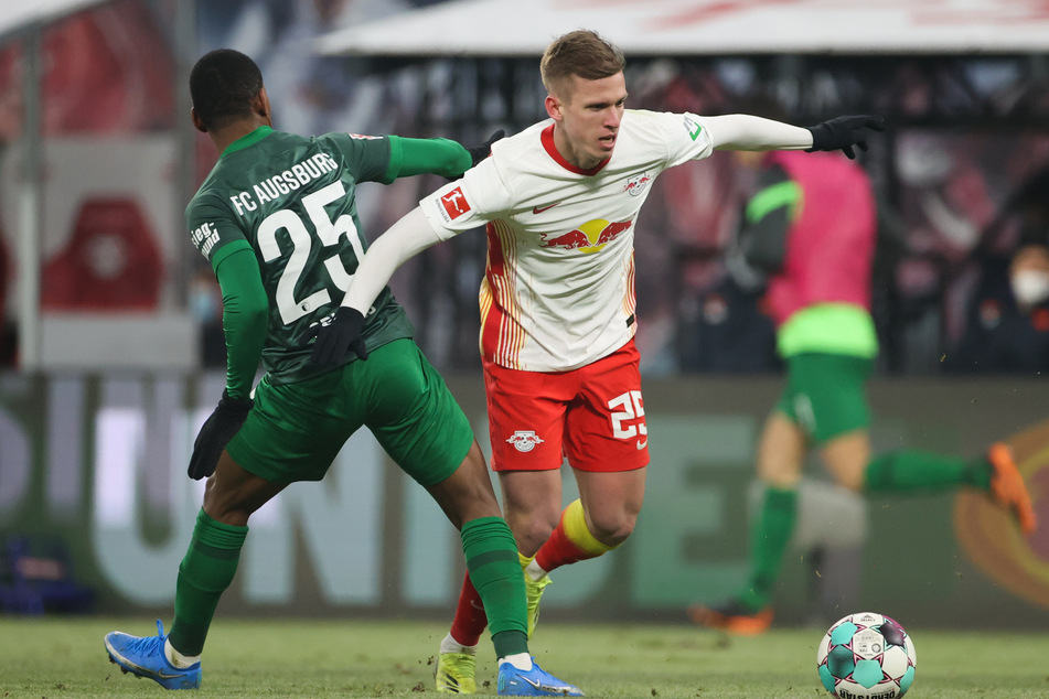 RB Leipzigs Dani Olmo (22,r.) will die Meisterschaft erst komplett abhaken, wenn sie auch rein rechnerisch entschieden ist.