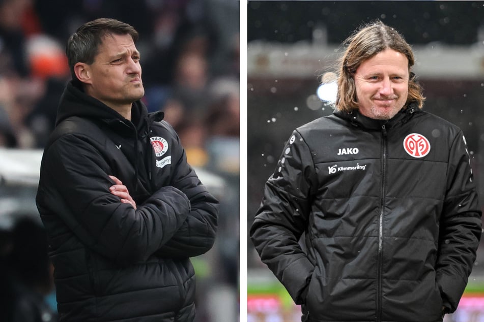 FCSP-Trainer Alexander Blessin (51, l.) und Mainz-Coach Bo Henriksen (50) treffen am Samstag nicht direkt aufeinander. Blessin ist gesperrt.