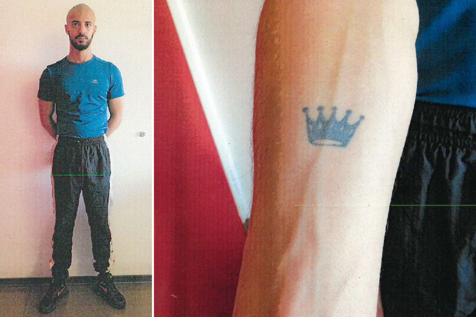 Der gesuchte 23-Jährige hat eine Krone auf der Innenseite des rechten Unterarms tätowiert.