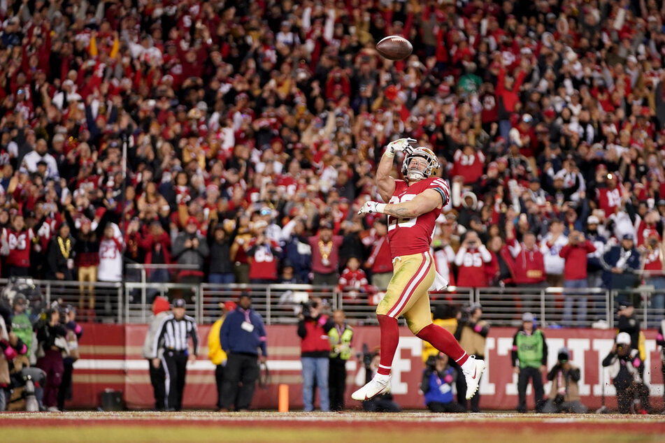 San Francisco 49ers running back Christian McCaffrey celebrates scoring a touchdown in the win over the Dallas Cowboys.