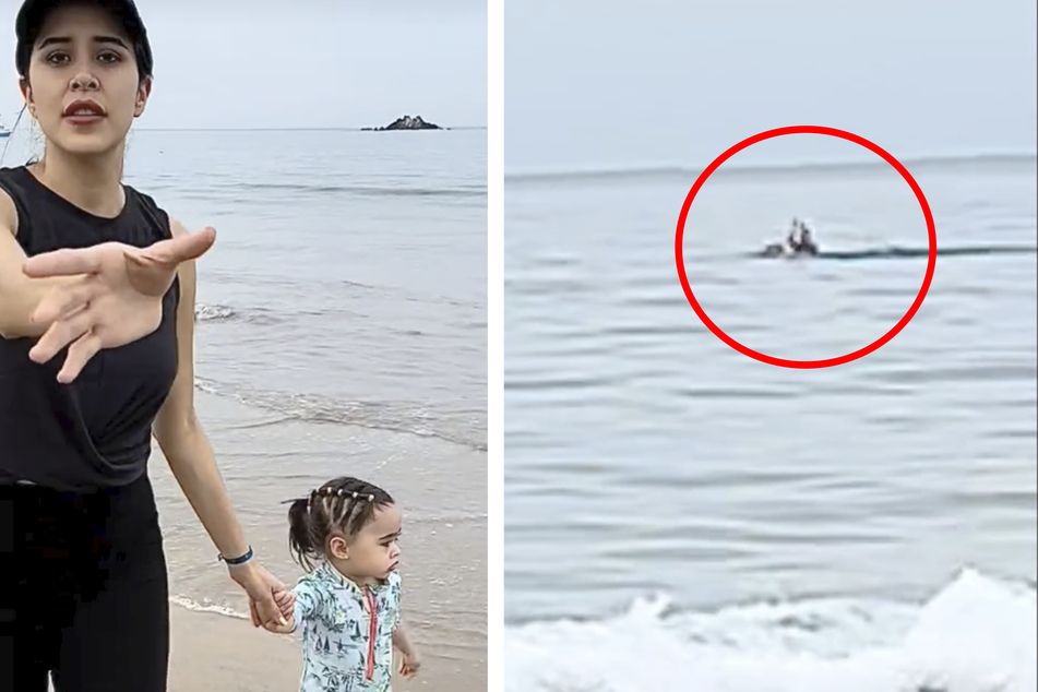 Frau wird mit Tochter am Strand gefilmt: Was im Hintergrund passiert, schockiert