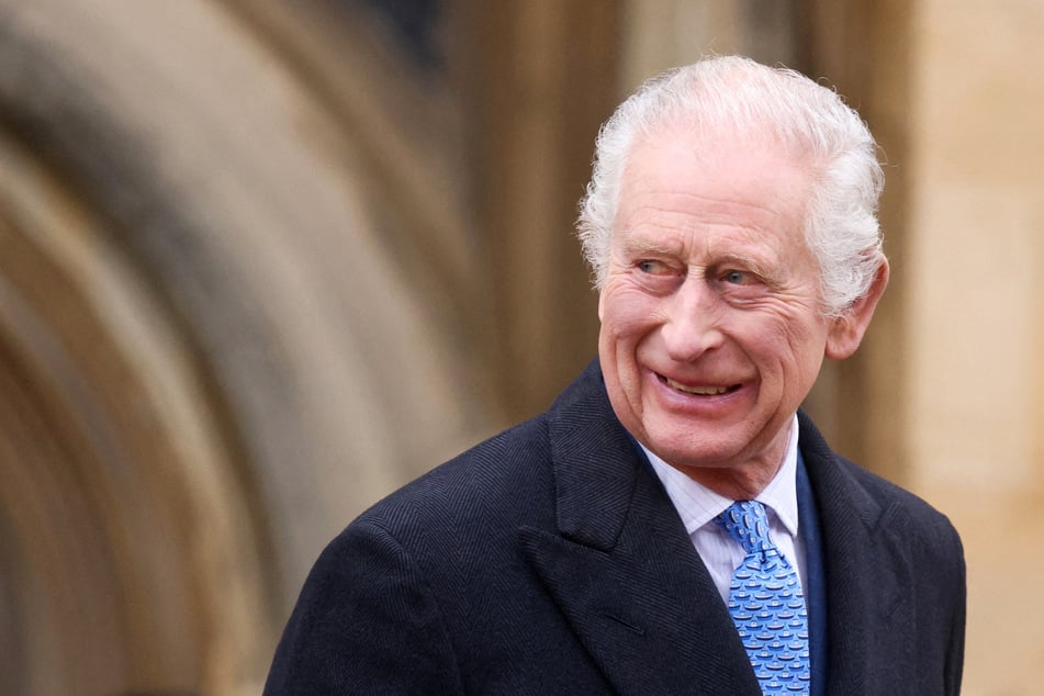 Britain's King Charles III reacts as he leaves St. George's Chapel in Windsor Castle after attending Easter Services on Sunday.