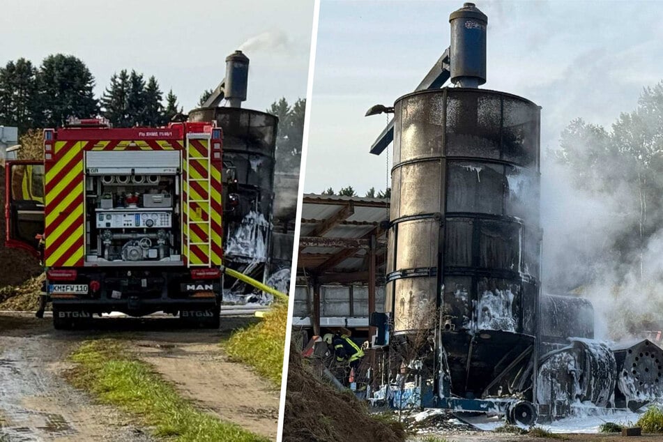 Rauchwolke im Landkreis Bautzen: Getreide-Silo in Flammen