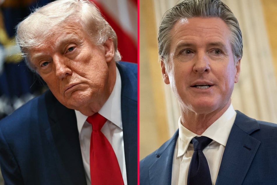 California Governor Gavin Newsom (r) announced that he intends to impose a 100% tax on President Donald Trump's (l) "anti-weaponization" fund.