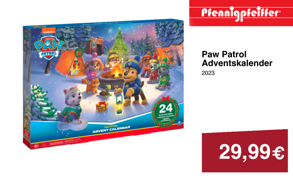 Den PAW Patrol Adventskalender erhaltet Ihr für nur 29,99 Euro. In den Pfennigpfeiffer Filialen am Freitag (17.11.) sogar mit extra 10 Prozent Rabatt.