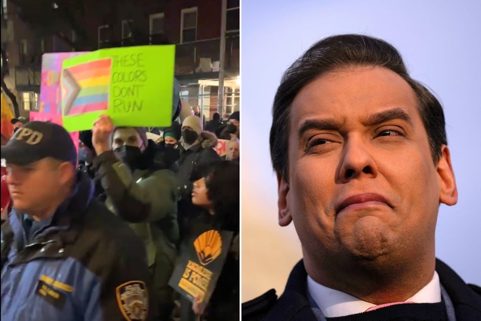 Former Congressman George Santos recently headlined an event with the extremist group Moms for Liberty in New York, which was met by a mob of protesters.