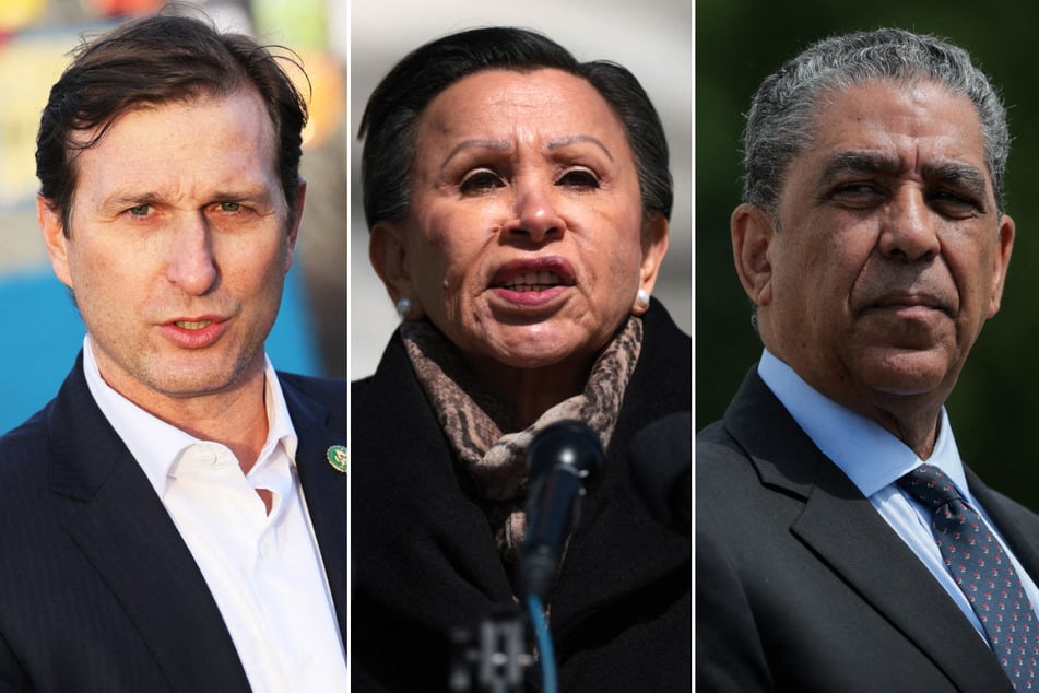 Representatives Adriano Espaillat (r.), Nydia Velázquez (c.), and Dan Goldman were denied access to the Metropolitan Detention Center Brooklyn during a congressional oversight visit on Wednesday.