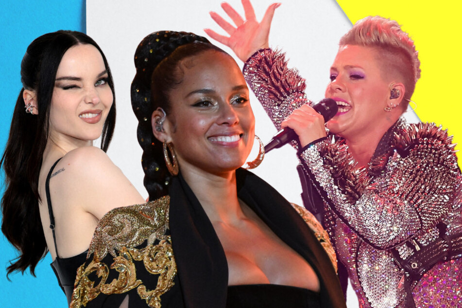 (From l to r) Pop icons Dove Cameron, Alicia Keys, and P!nk are gearing up to drop brand-new albums this week!