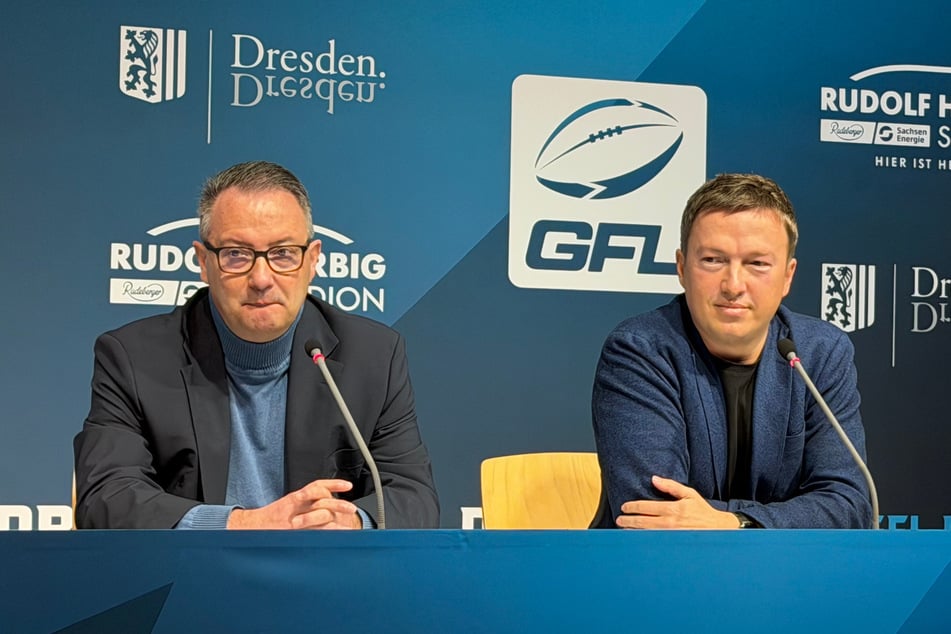 Sportbürgermeister Jan Donhauser (56, CDU, l.) und Stadionmanager Ronald Tscherning (r.) haben das Finale wieder nach Dresden geholt.