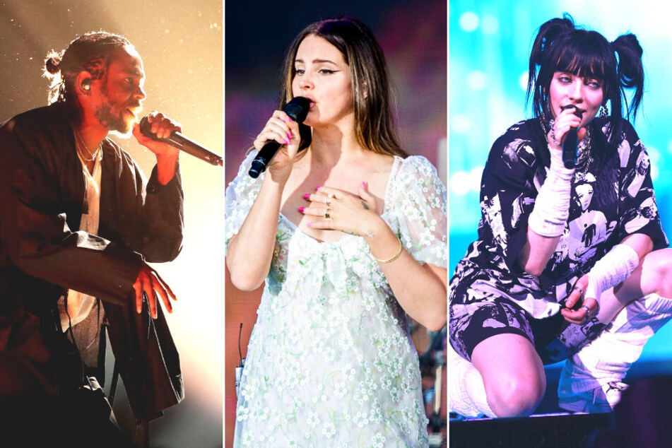 Kendrick Lamar (l.), Lana Del Rey (center), and Billie Eilish (r.) will be headlining Lollapalooza 2023 in Grant Park, Illinois.