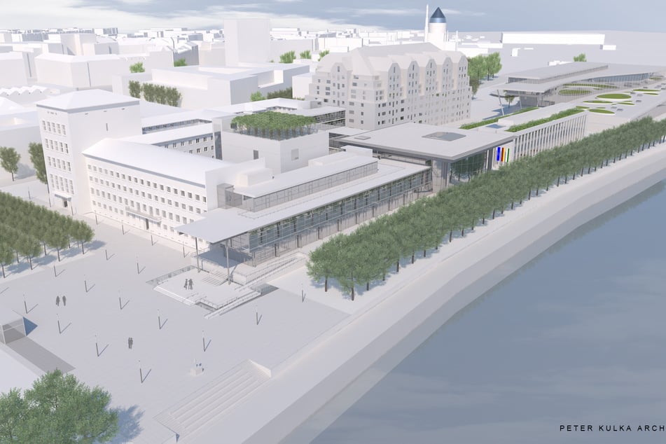 Visualisierung vom Landtag mit seinen beiden geplanten Neubauten.