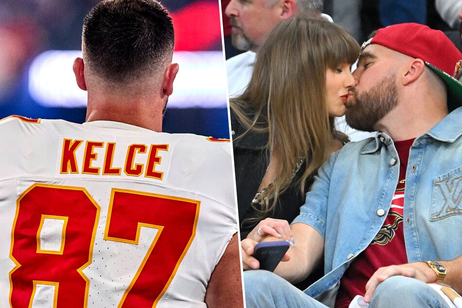 Travis Kelce (r.) has stirred rumors that he'll take Taylor Swift's last name after their upcoming wedding with a telling social media like!