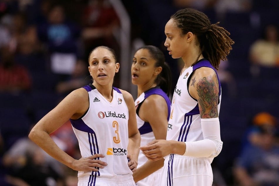 (From l. to r.) Diana Taurasi, Candice Dupree, and Brittney Griner of the WNBA's Phoenix Mercury basketball team.