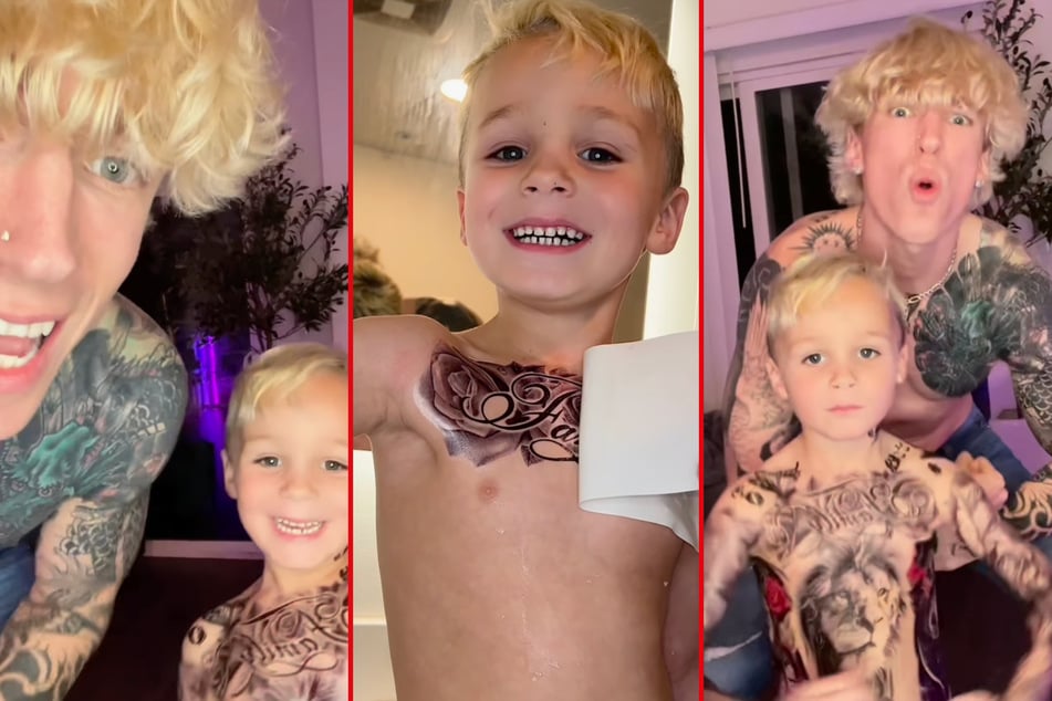 Dad faces criticism after covering son's body in tattoos