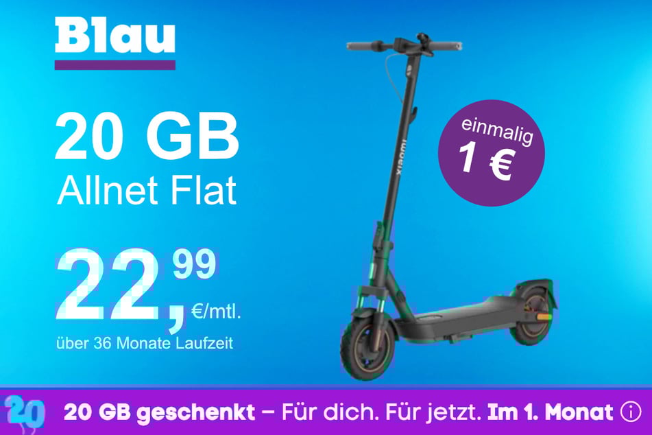 Der Xiaomi E-Scooter 5 Max im Blau Allnet M für einmalig 1 Euro.