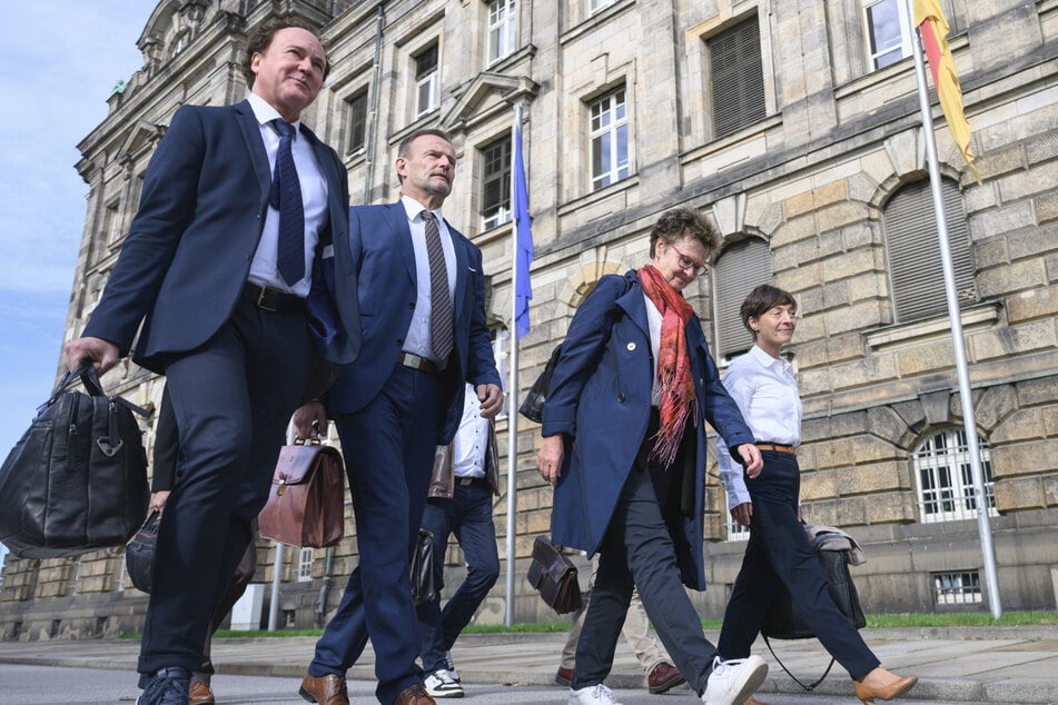 Genug getändelt (v.l.): Jetzt wollen Marcel Machill, Jörg Scheibe, Sabine Zimmermann und Doreen Voigt vom Bündnis Sahra Wagenknecht (BSW) in Sondierungsgespräche einsteigen.