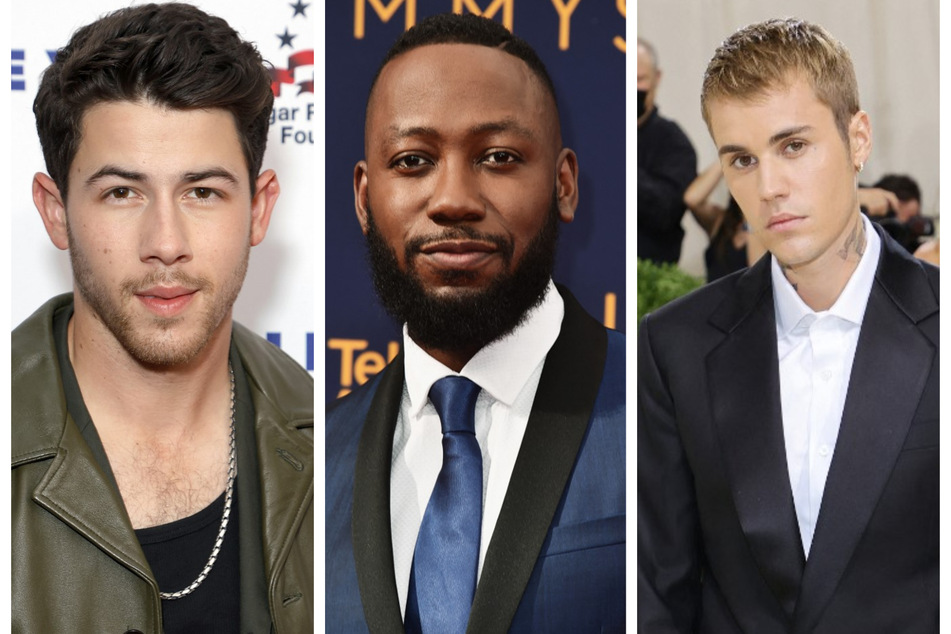 Celebrities, including (from l. to r.) Nick Jonas, Lamorne Morris, and Justin Bieber, took to social media on Sunday to celebrate Father's Day.