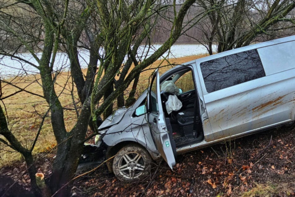 Der Transporter knallte gegen eine Baumgruppe.