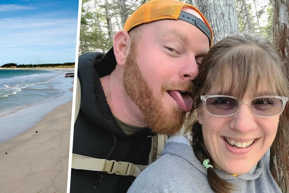 Ehepaar macht Spaziergang am Strand, plötzlich wird die Frau vom Sand verschluckt