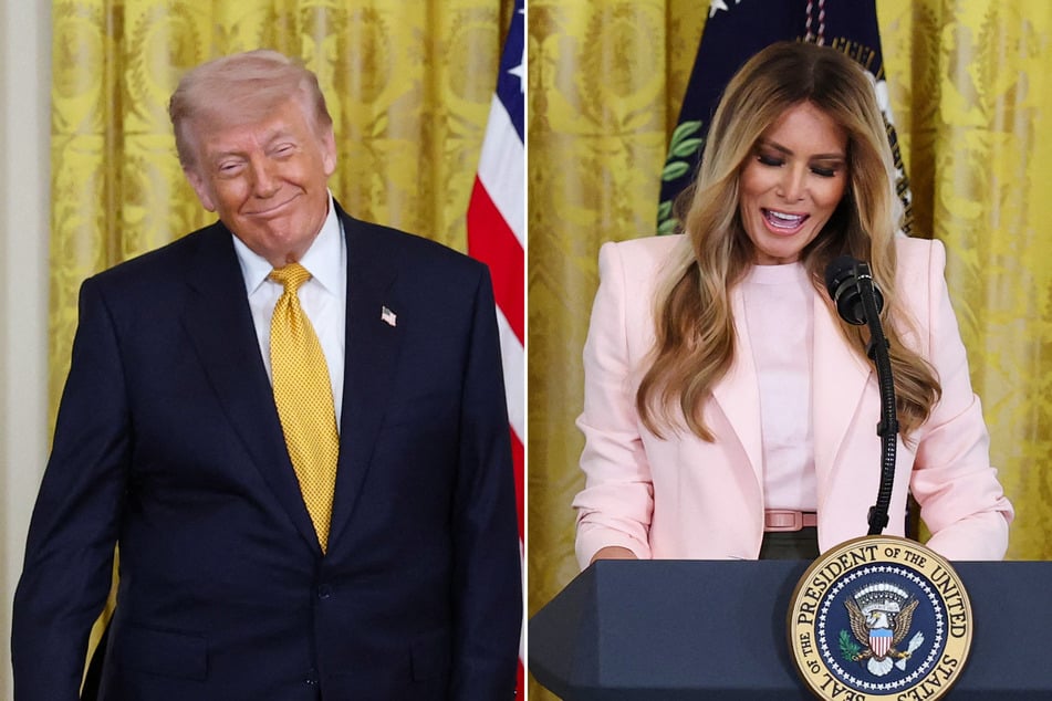 During a Mother's Day event on Wednesday, Melania Trump (r.) garnered laughs after she tried to praise President Donald Trump as empathetic and caring.