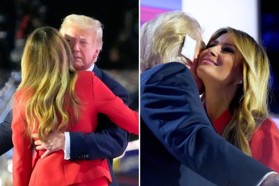 Social media users have been in a heated debate over whether Melania Trump dodged Donald Trump's kiss after his speech at the Republican Convention on Thursday.